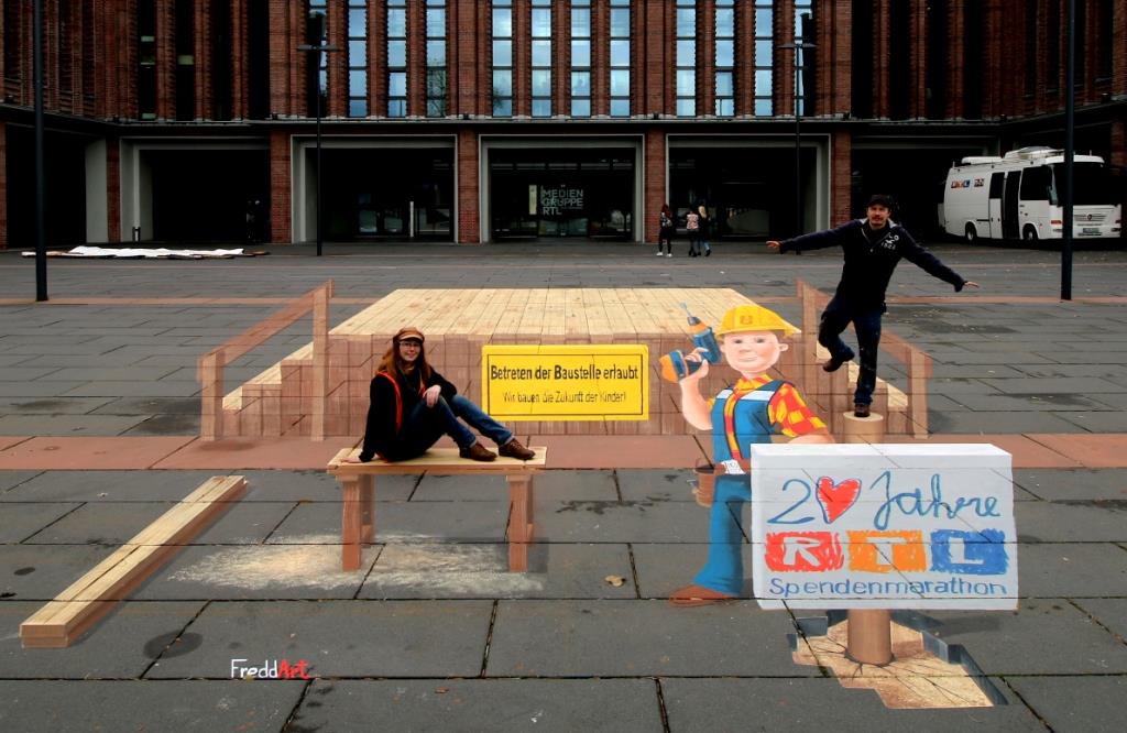 3D Straßenmalerei Bob der Baumeister in Köln