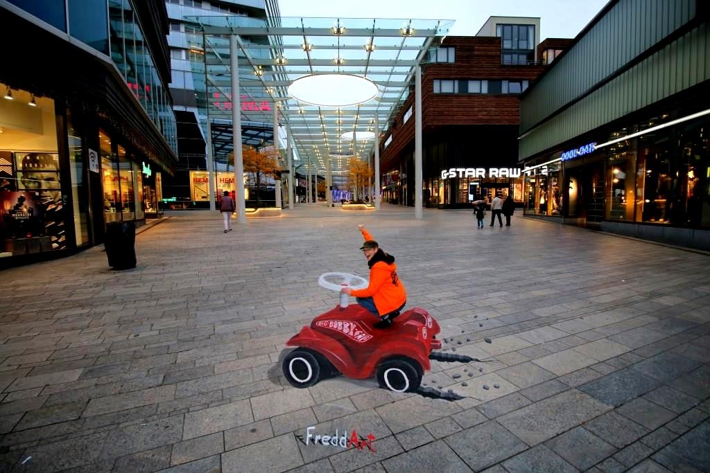 3D Straßenmalerei Bobbycar in Almere
