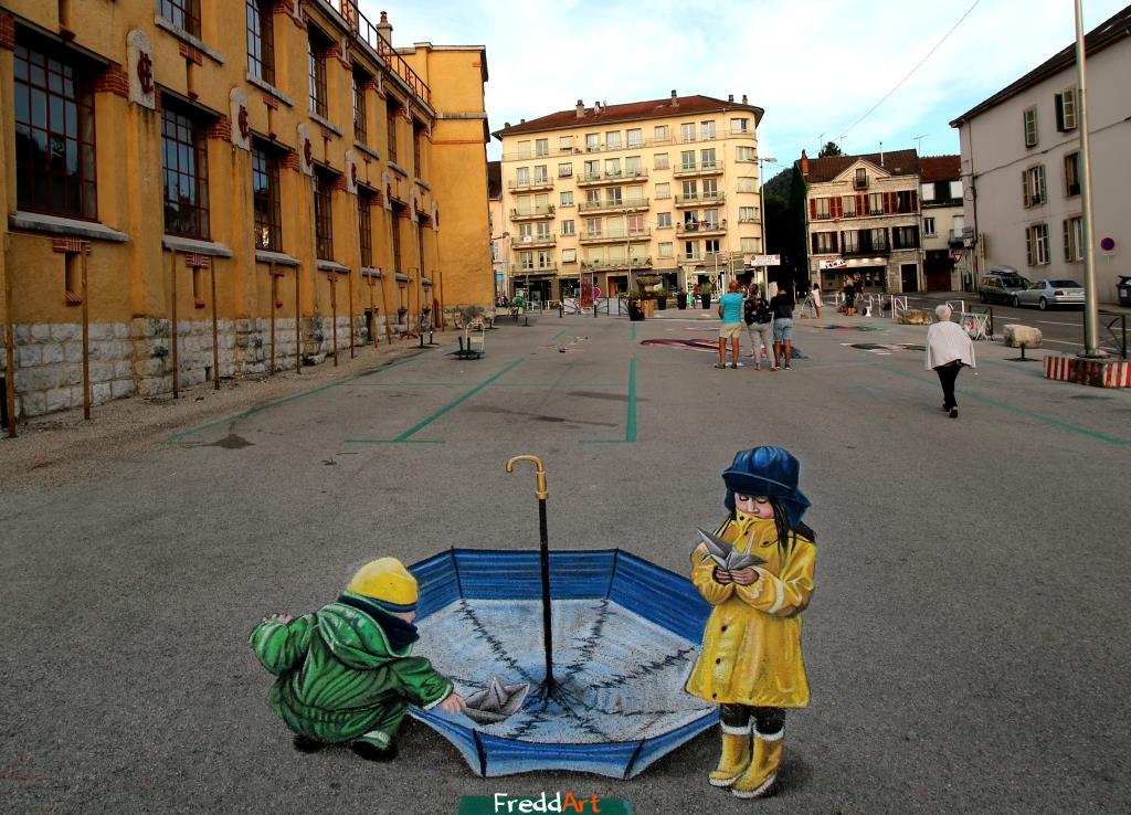 "Think different-be creative!" 3D streetpainting in Oyonnax in France