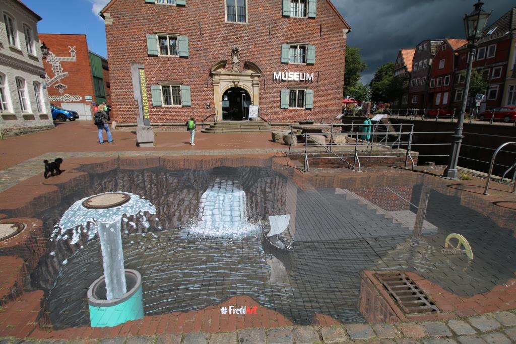 "Water damage in the museum" 3D streetpainting in Stade